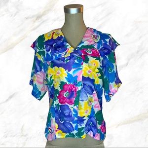 Vintage | Colourful Floral Sheer Blouse